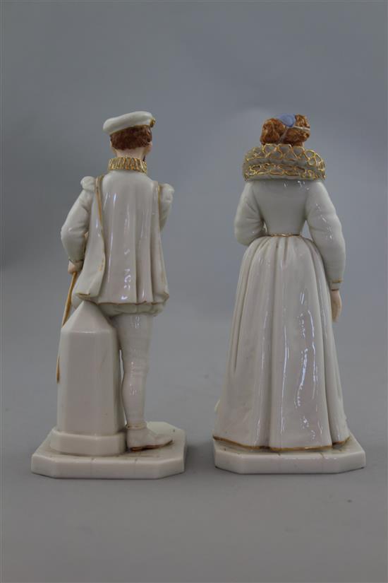 A pair of Royal Worcester figures of Sir Walter Raleigh and Elizabeth I, 16.5cm